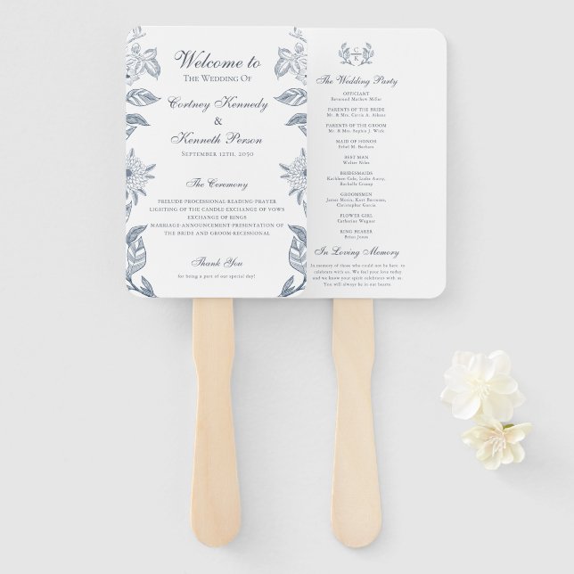 Éventail  Programme de mariage à toile française Monogram B (Devant et derrière)