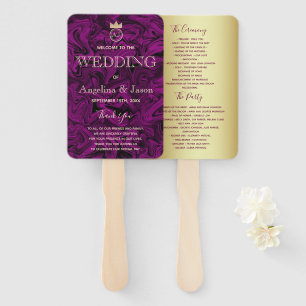 Éventail Programme de mariage abstrait violet et feuille d'