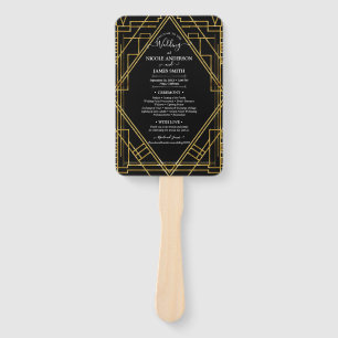 Éventail Programme de mariage Art Déco Or & Noir des Années