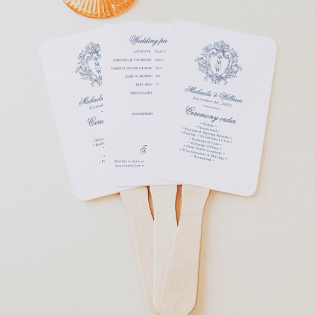 Éventail Programme de mariage au blason monogrammé Régence  (Créateur téléchargé)