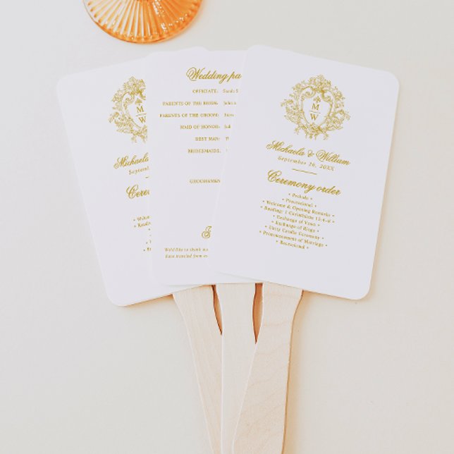 Éventail Programme de mariage au blason monogrammé Régence  (Créateur téléchargé)