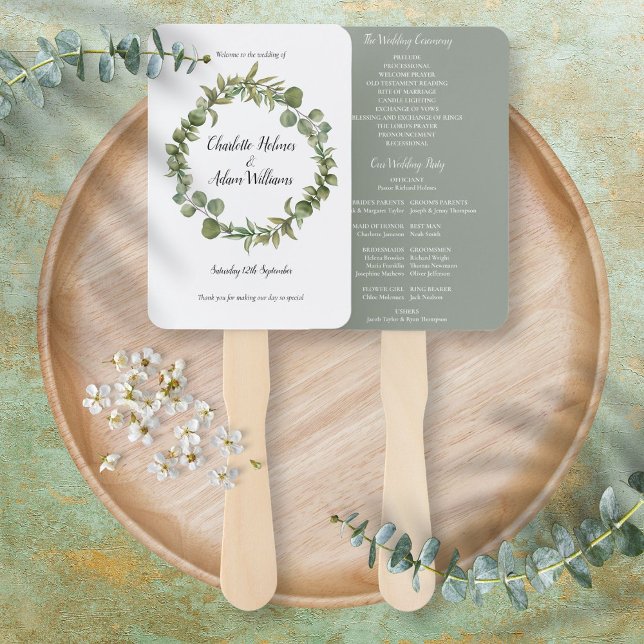 Éventail Programme de mariage au eucalyptus et verdure fore (Créateur téléchargé)