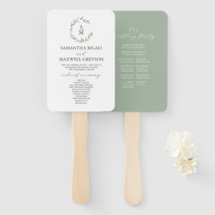 Éventail Programme de mariage au monogramme de crête feuill