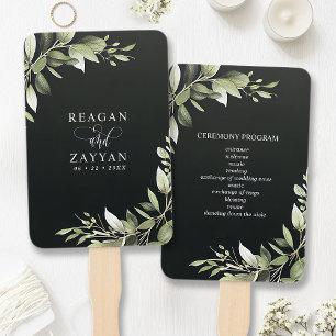 Éventail Programme de mariage aux feuilles de verdure moder
