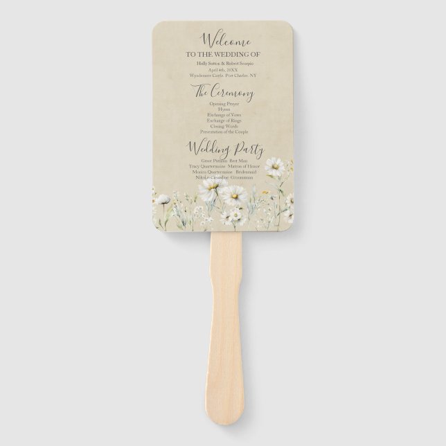 Éventail Programme de mariage aux fleurs sauvages de margue (Devant)
