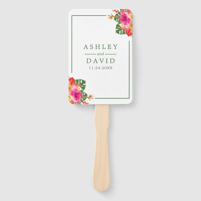 Éventail Programme de mariage aux palmiers d'hibiscus tropi (Devant)