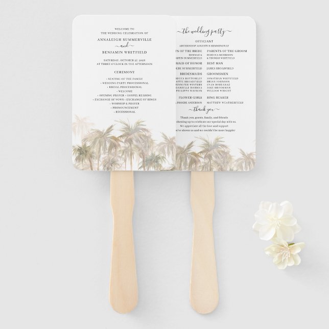 Éventail Programme de mariage aux palmiers tropicaux (Devant et derrière)