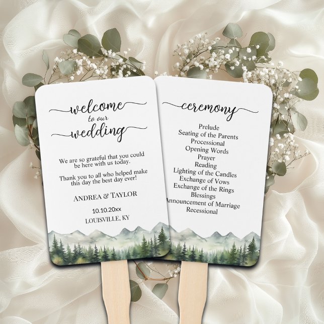 Éventail Programme de mariage aux Pins Montagnes Cérémonie (Créateur téléchargé)