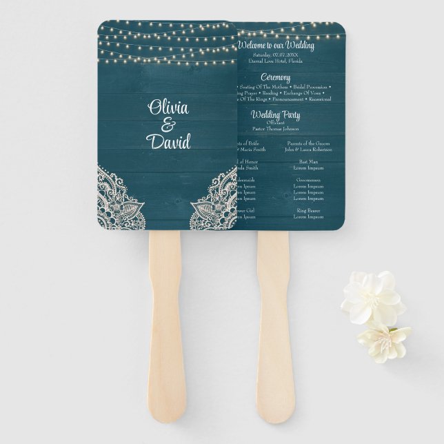 Éventail Programme de mariage avec guirlande lumineuse en b (Devant et derrière)