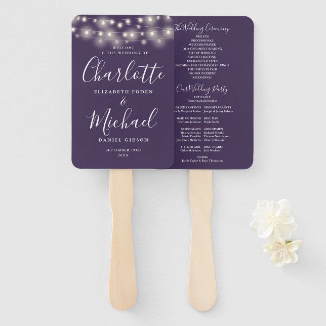 Éventail Programme de mariage avec guirlande lumineuse viol (Devant et derrière)