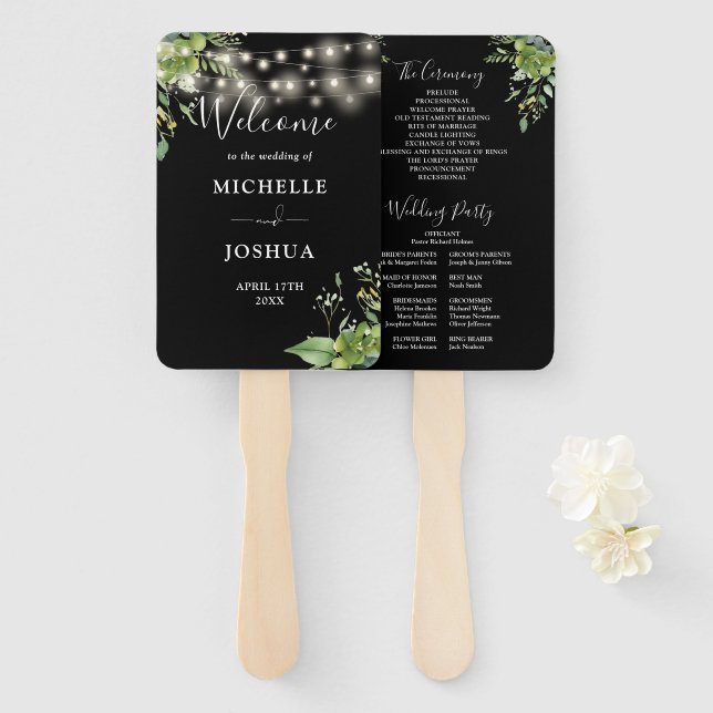 Éventail Programme de mariage avec guirlandes florales et v (Devant et derrière)