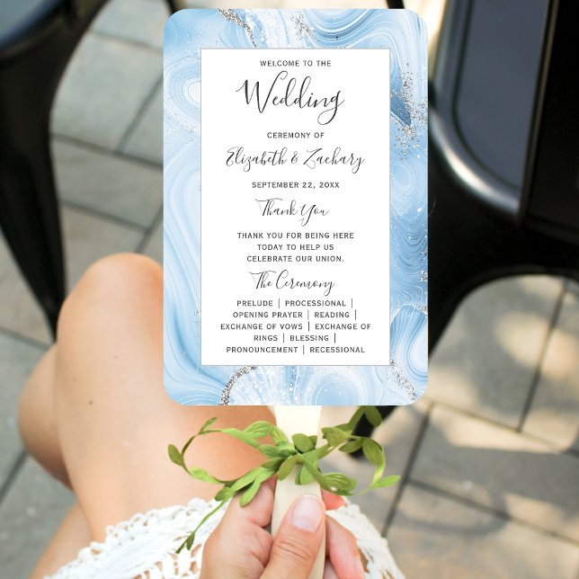 Éventail Programme de mariage Baby Blue Silver Agate (Créateur téléchargé)