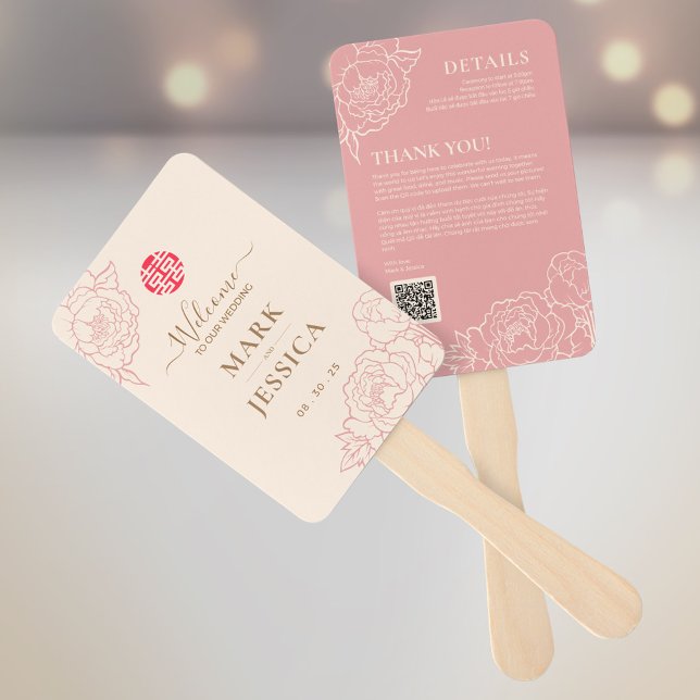 Éventail Programme de mariage bilingue vietnamien et Merci (Créateur téléchargé)