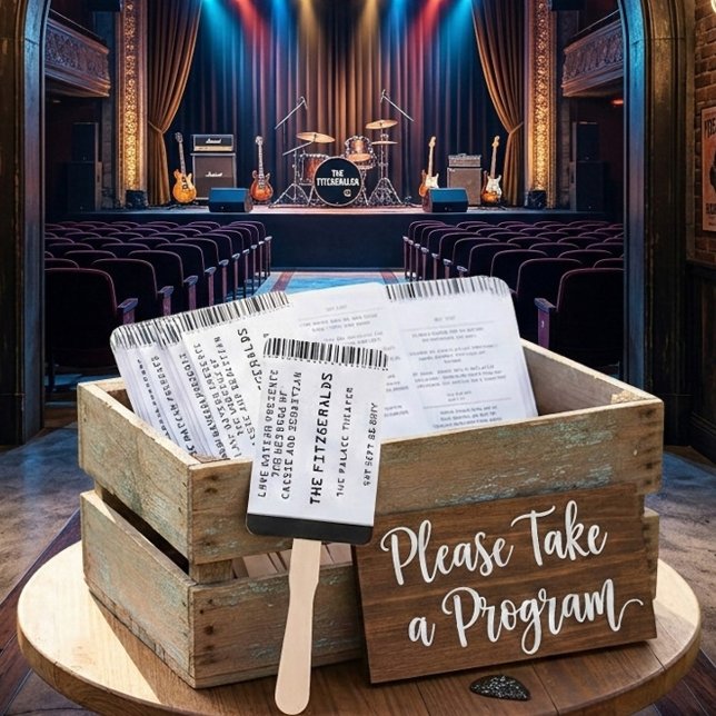 Éventail Programme de Mariage Billet de Concert Rock Modern (Concert Ticket Wedding program fans for your music themed wedding)