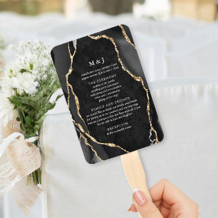 Éventail Programme de mariage Black & Gold Agate