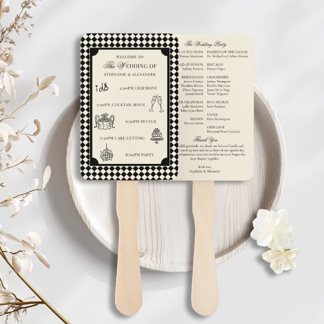 Éventail Programme de mariage Black & Ivory Old Money Itiné (Créateur téléchargé)