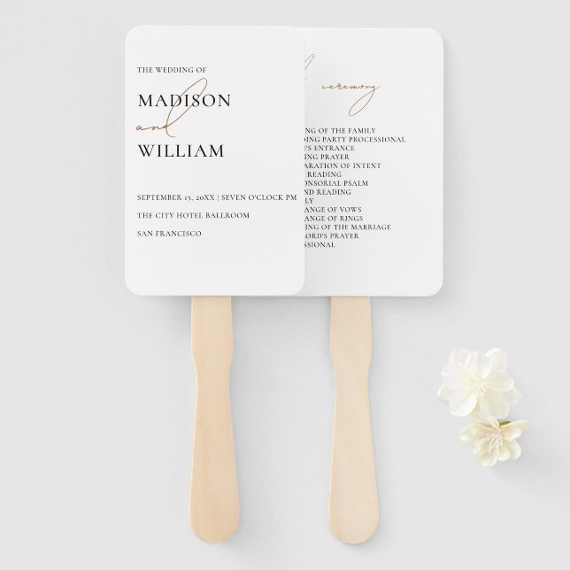 Éventail Programme de mariage blanc simple Ventilateur manu (Devant et derrière)