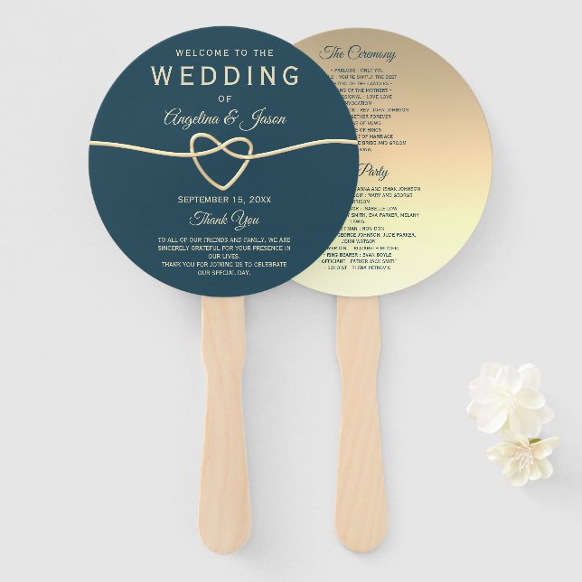 Éventail Programme de mariage bleu marine moderne (Devant et derrière)
