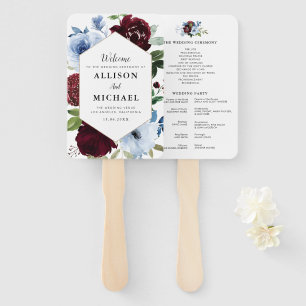 Éventail programme de mariage bleu roux