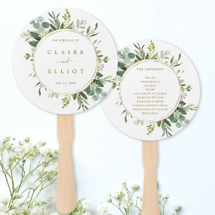 Éventail Programme de mariage Botanique Gold Greenery