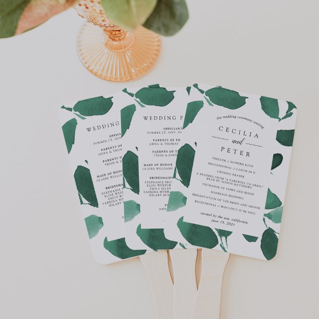 Éventail Programme de mariage botanique habillé | Emerald (Créateur téléchargé)