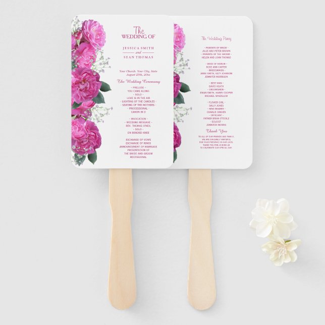 Éventail Programme de mariage bouquet floral romantique (Devant et derrière)