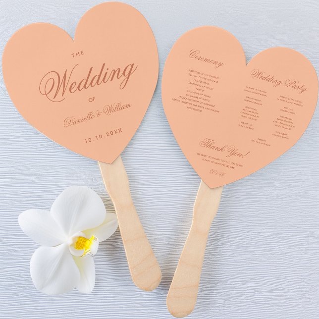 Éventail Programme de mariage Brown Peach Simple Heart Scri (Créateur téléchargé)