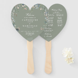 Éventail Programme de mariage cascade floral vert sauge
