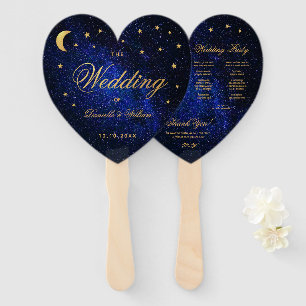 Éventail Programme de mariage céleste Or étoiles Lune Éléga