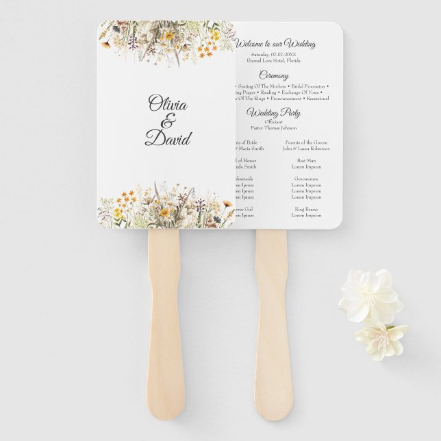 Éventail Programme de mariage Champ de fleurs sauvages en t (Devant et derrière)