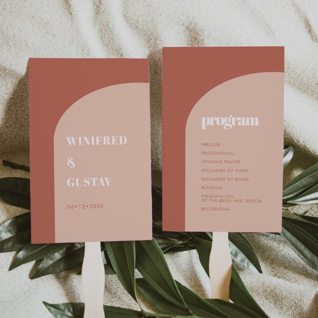 Éventail Programme de mariage chic pêche en terre cuite (Créateur téléchargé)