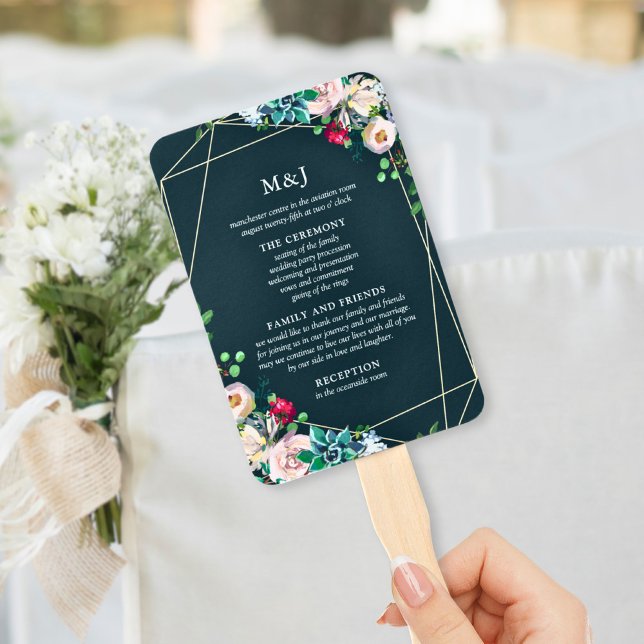 Éventail Programme de mariage chic succulents et or (Créateur téléchargé)