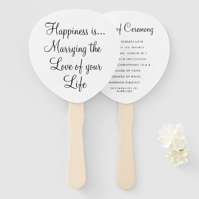 Éventail Programme de mariage citation typographie noir bla (Devant et derrière)