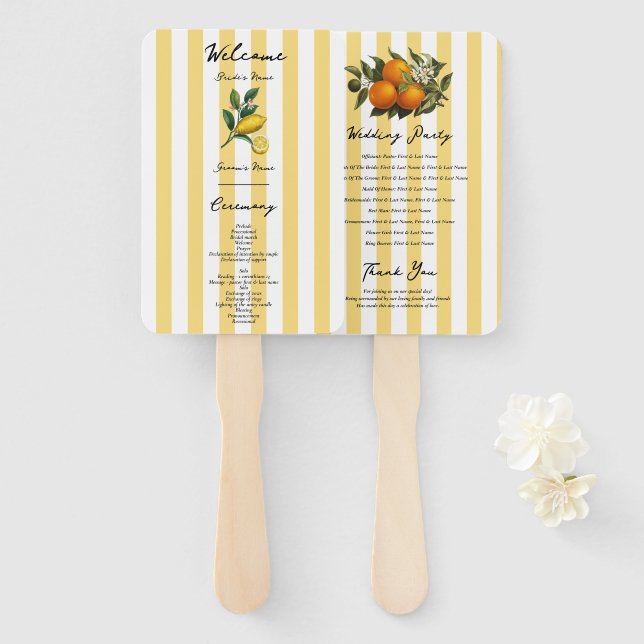 Éventail Programme de mariage Citron Méditerranéen Italien (Devant et derrière)