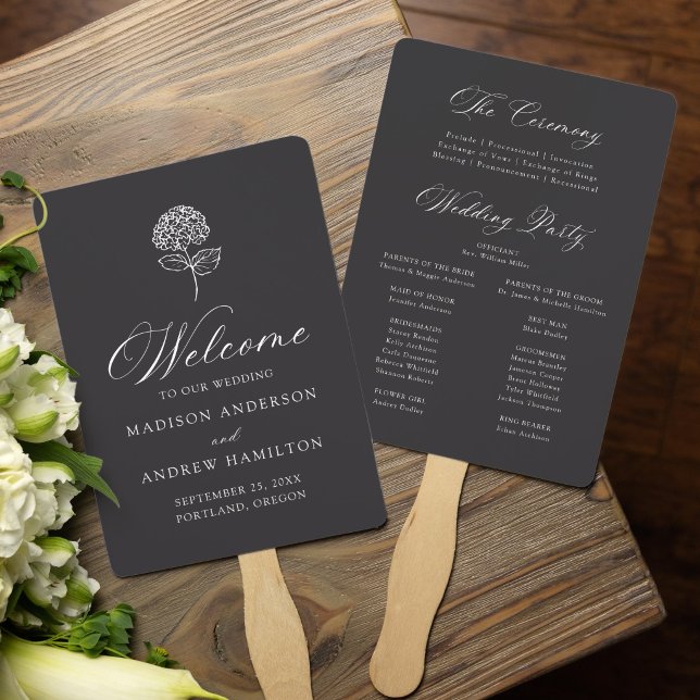 Éventail Programme de mariage classique Hydrangea au charbo (Créateur téléchargé)
