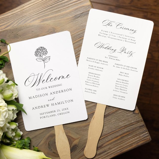 Éventail Programme de mariage classique Hydrangea au charbo (Créateur téléchargé)