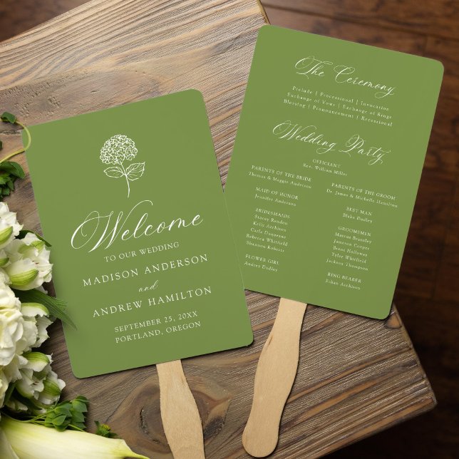 Éventail Programme de mariage classique Hydrangea vert oliv (Créateur téléchargé)