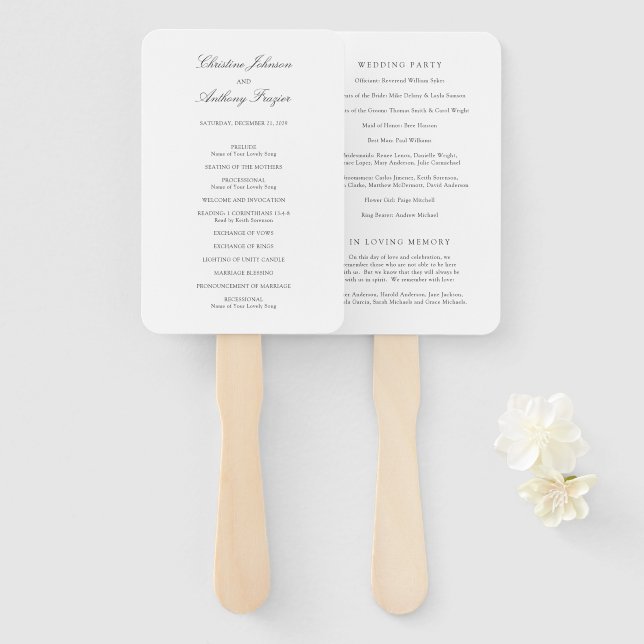 Éventail Programme de mariage classique noir et blanc Old M (Devant et derrière)