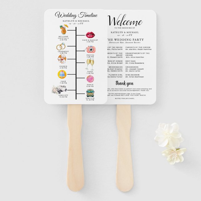 Éventail Programme de Mariage Cocktail - Icône de Bienvenue (Devant et derrière)