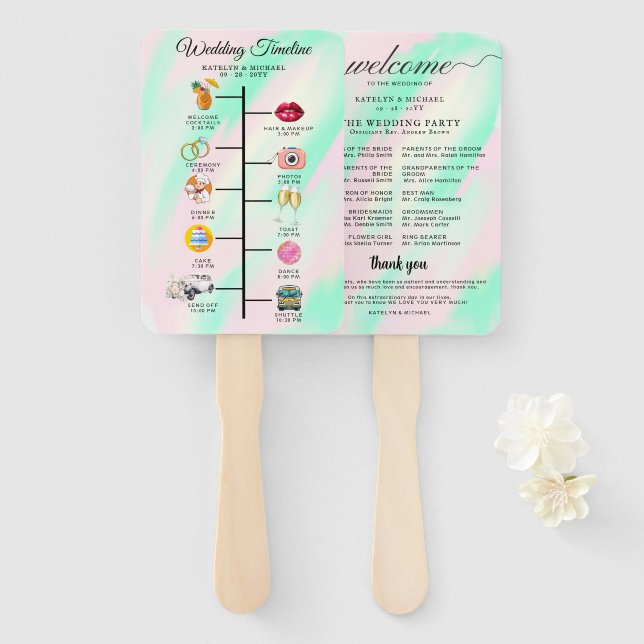 Éventail Programme de Mariage Cocktail - Icône de Bienvenue (Devant et derrière)