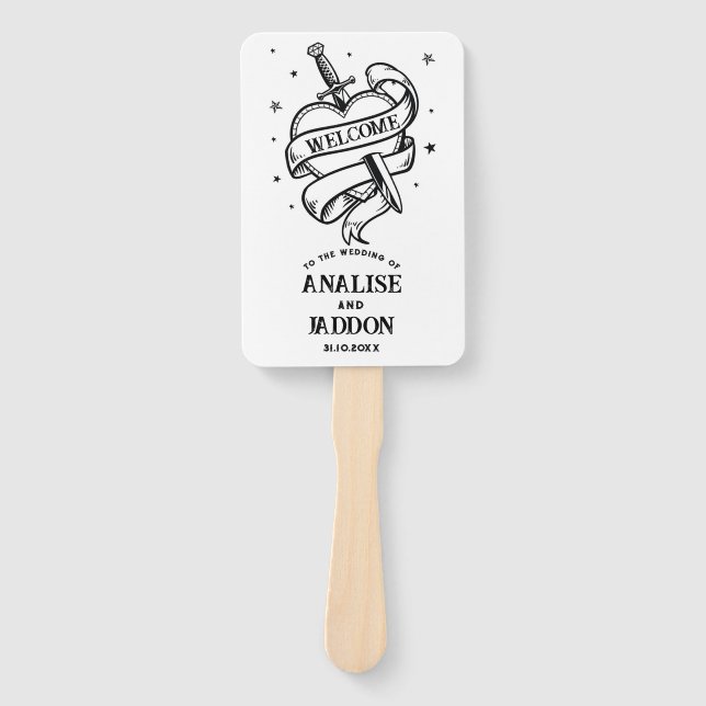 Éventail Programme de mariage Coeurs Tatouage traditionnel (Devant)