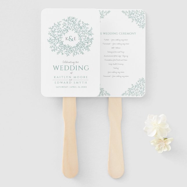 Éventail Programme de mariage d'art monogramme à feuille vi (Devant et derrière)