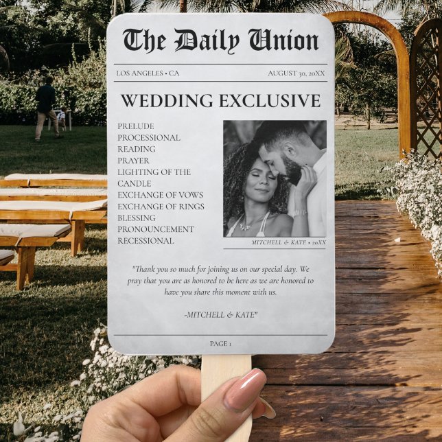 Éventail Programme de mariage d'article de journal (Newspaper Article Wedding Program Hand Fan
)