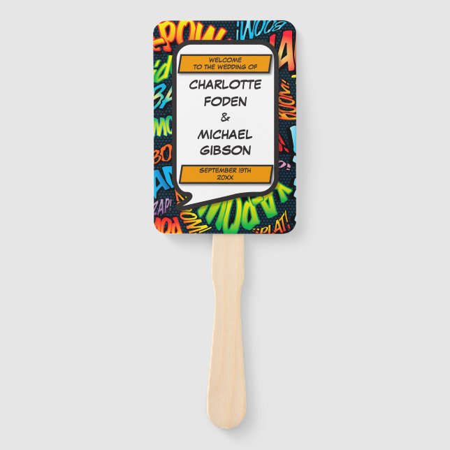 Éventail Programme de mariage de bande dessinée drôle moder (Devant)