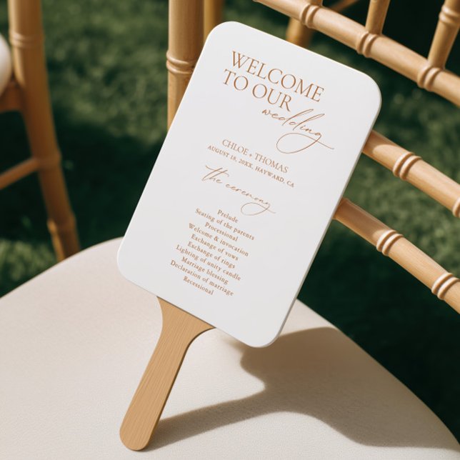 Éventail Programme de mariage de bienvenue en calligraphie  (Calligraphy Welcome Wedding Program Hand Fan)