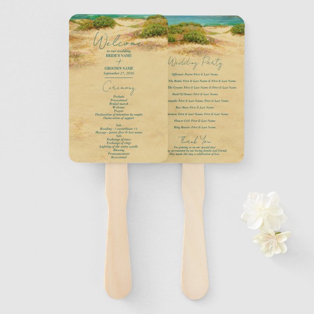 Éventail Programme de mariage de destination de plage côtiè (Devant et derrière)