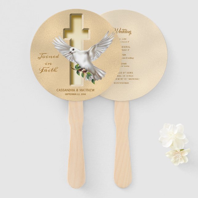 Éventail Programme de mariage de Dove Cross Faux Foil (Devant et derrière)