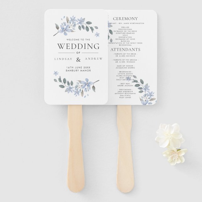Éventail Programme de mariage de l'aquarelle de la prairie  (Devant et derrière)