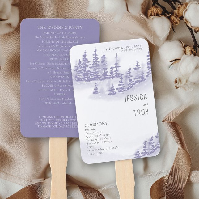 Éventail Programme de mariage de lavande d'hiver de la forê (Wedding Ceremony Programs from my Winter Forest Lavender Wedding Collection
)