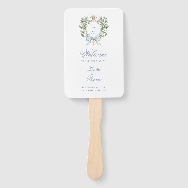 Éventail Programme de mariage de monogramme de la crête de  (Devant)